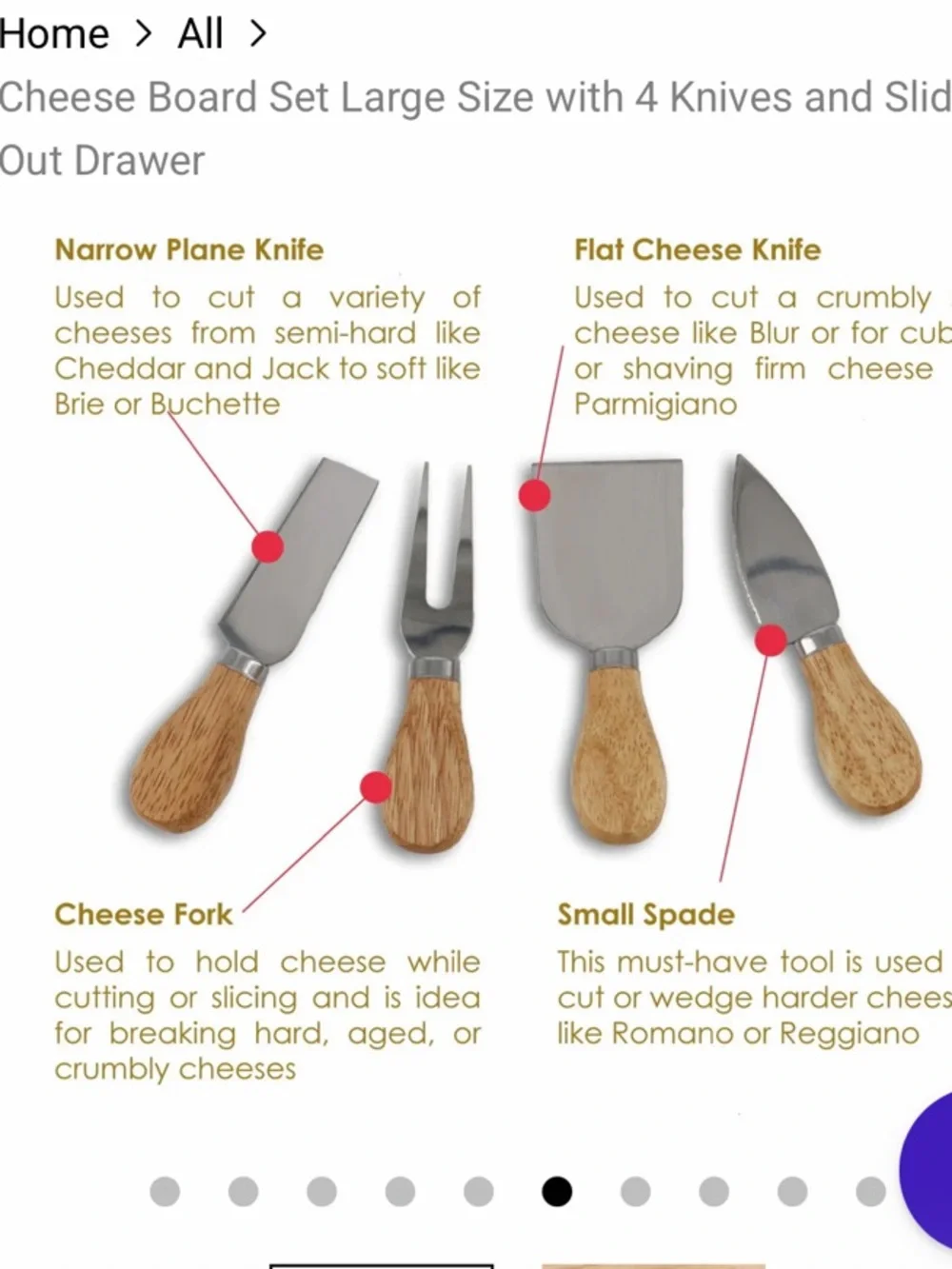Wood Cheese Board with Four Matching Knives